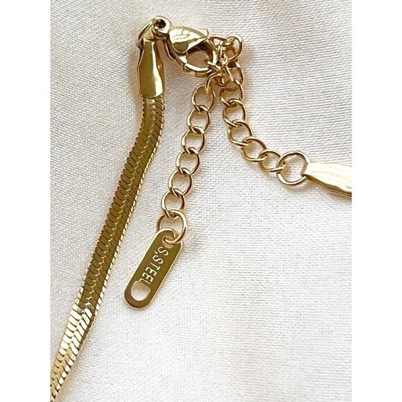 18K Gold plated Turquoise Herringbone necklace Stainless Steel womens jewelry - Picture 10 of 11